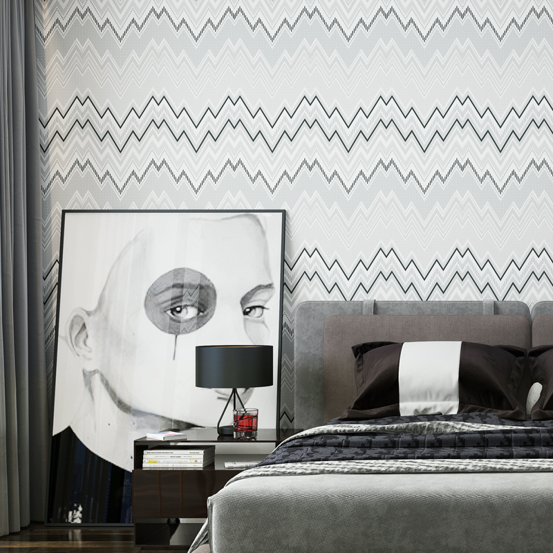 Nordic Black And White Geometric Wallpaper Corrugated - Bedroom - HD Wallpaper 