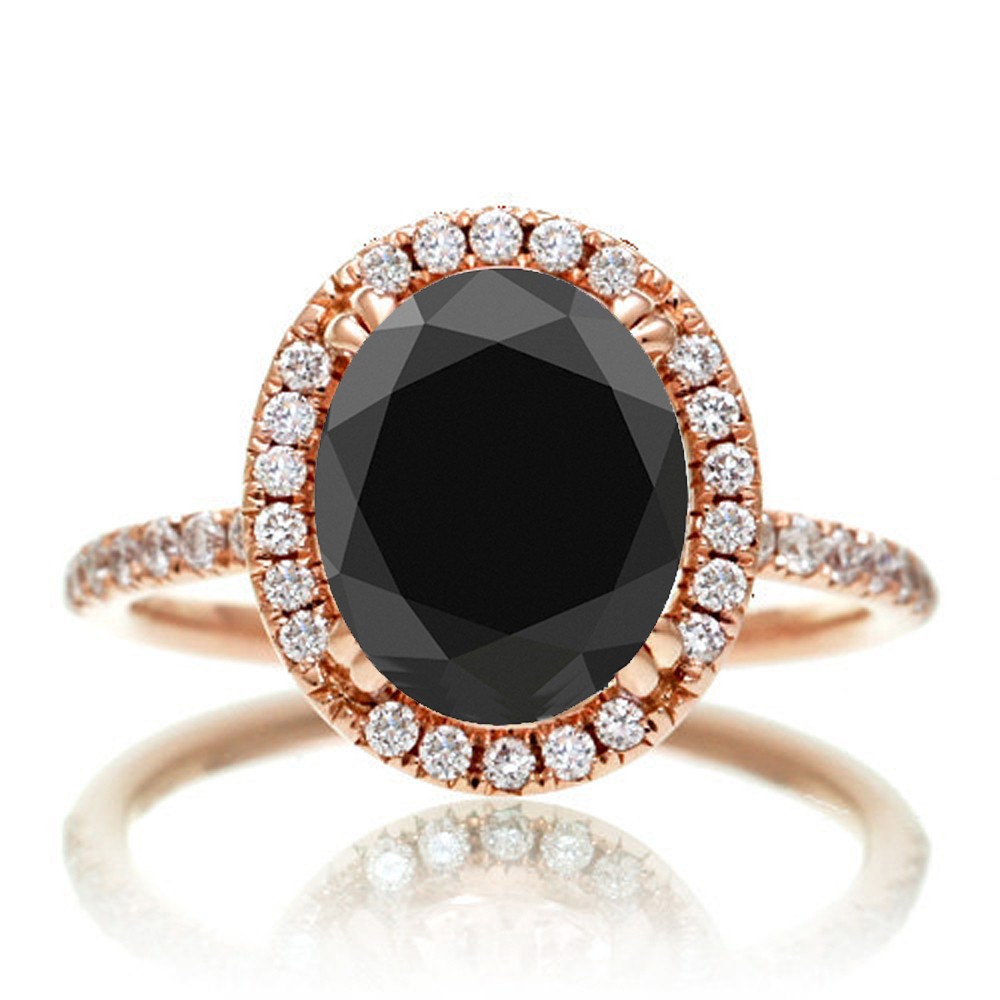 Black Diamond Ring Rose Gold - Oval Black Diamond Rose Gold Engagement Ring - HD Wallpaper 