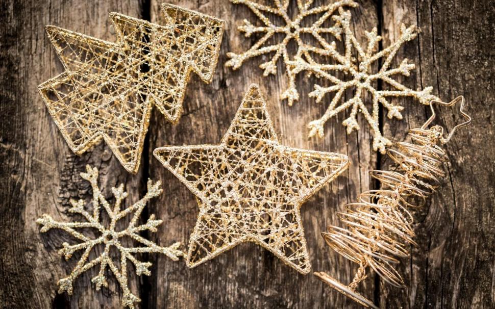 Toys Gold Stars Christmas Tree Snowflakes Decorations - Christmas Ornament Wallpaper Hd - HD Wallpaper 