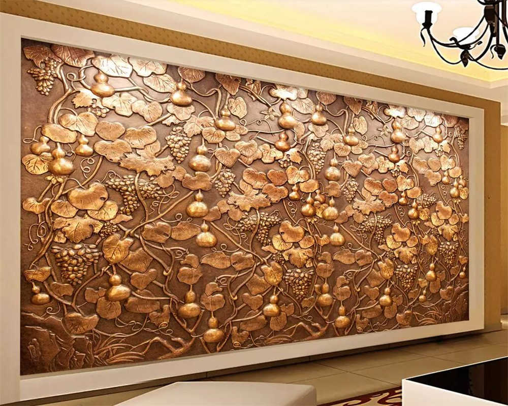 Beibehang Custom Wallpaper Copper Embossed Gourd Vine - Copper Murals For Living Room - HD Wallpaper 