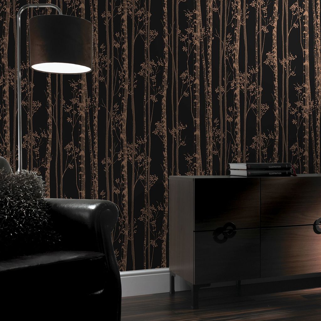 Black And Bronze Kitchen Wallpaper Photo - Graham And Brown Linden - HD Wallpaper 