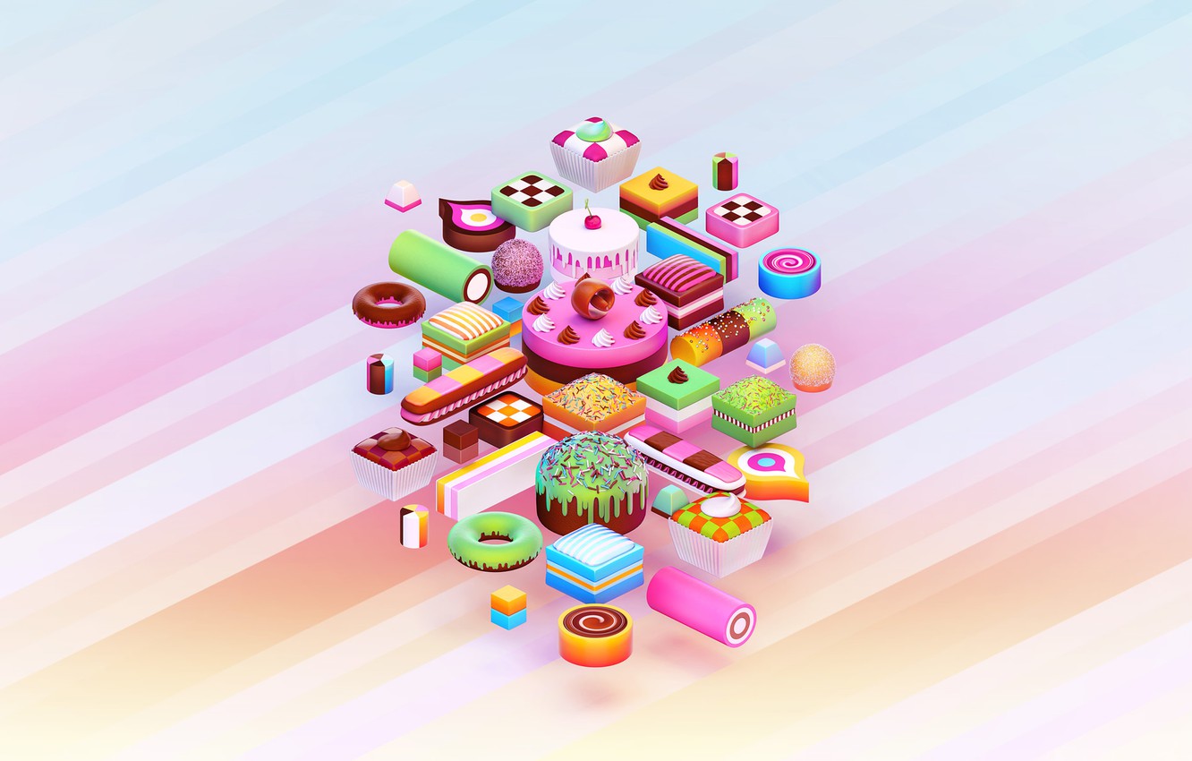 Photo Wallpaper Paint, Food, Chocolate, Colors, Cookies, - 3d Isometric Design Cake - HD Wallpaper 