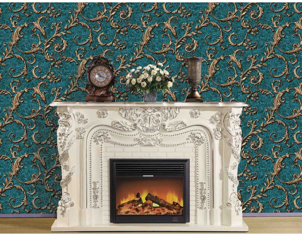 Presto Bazaar Blue And Gold Abstract Wallpaper - Fireplace - HD Wallpaper 