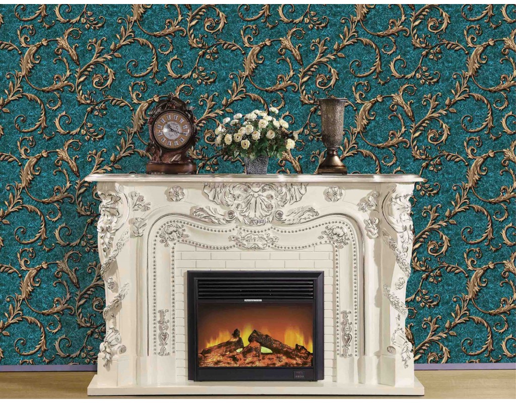 Presto Bazaar Blue And Gold Abstract Wallpaper - Fireplace - HD Wallpaper 