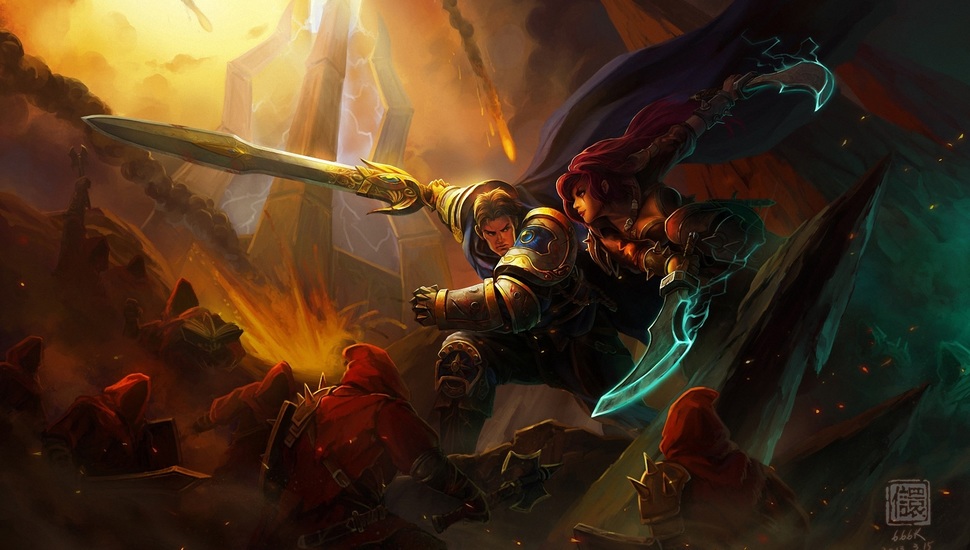 League Of Legends, Art, Battle, Lol, Kan Liu, Katarina, - Garen And Katarina Fanart - HD Wallpaper 