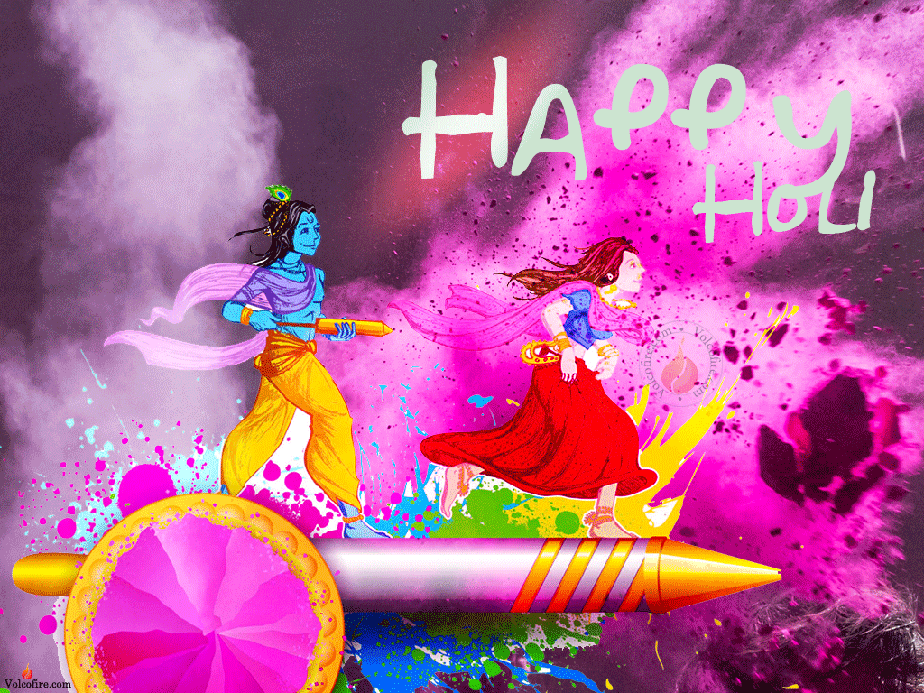 Radha Krishna Happy Holi - HD Wallpaper 