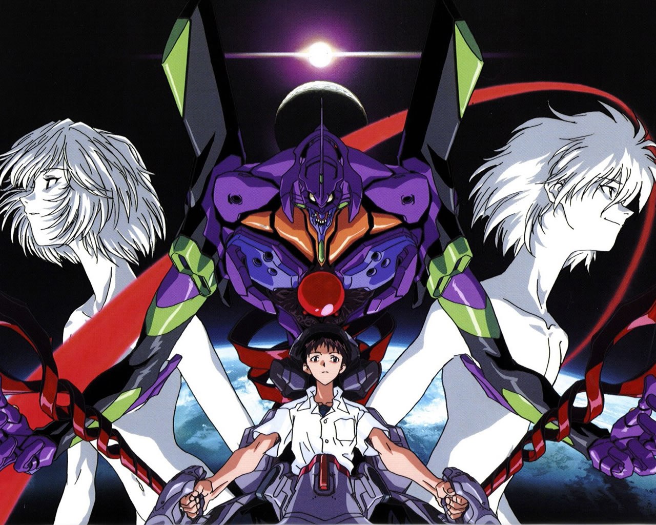 Eva Unit 01 And Pilots - Neon Genesis Evangelion Gainax - HD Wallpaper 