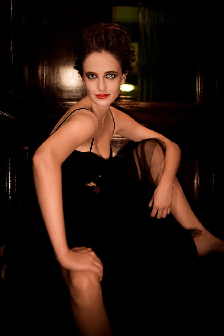 Eva Green, Women, Black Dress, Red Lipstick, Brunette, - Hot Eva Green - HD Wallpaper 