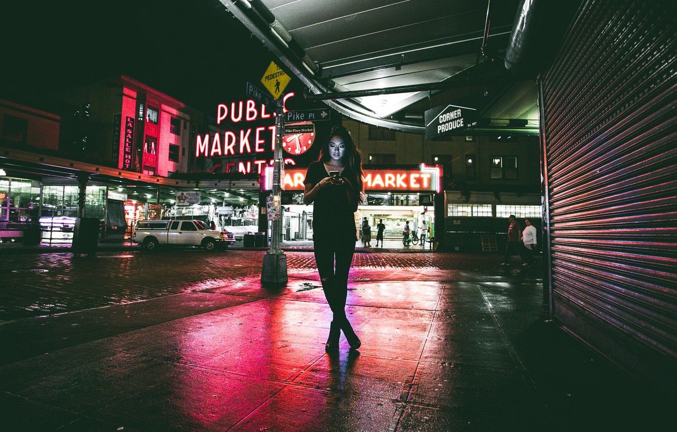 Photo Wallpaper Style, Street, Model, Portrait, Neon, - Night - HD Wallpaper 