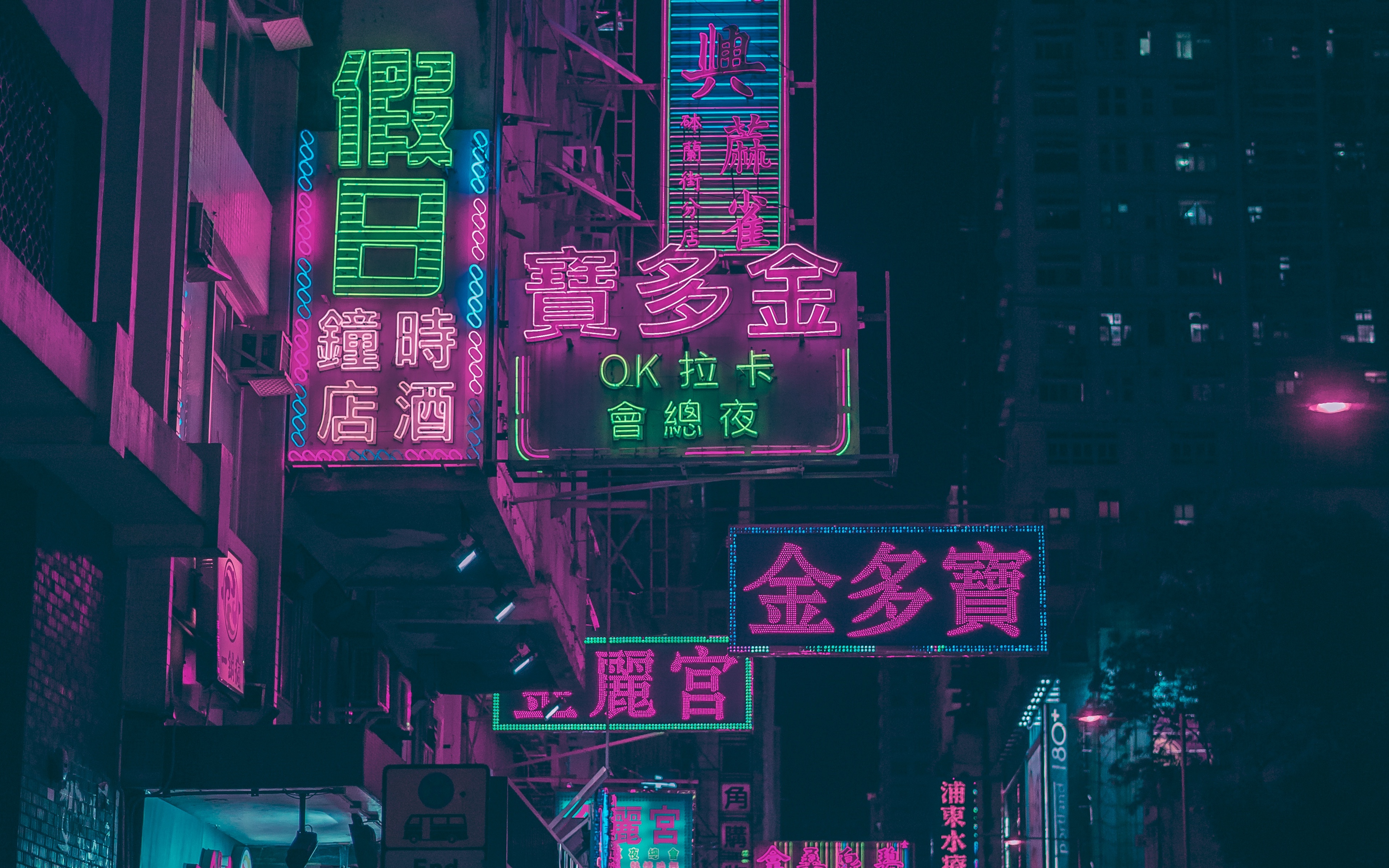 Wallpaper Night City, Signs, Neon, Street, Hieroglyphs, - Hong Kong Neon Wallpaper 4k - HD Wallpaper 