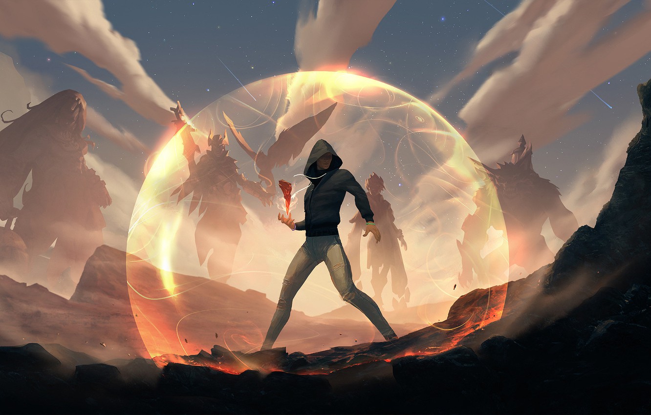 Photo Wallpaper Magic, Guy, Sphere, Barrier - Riot Games Illustration - HD Wallpaper 