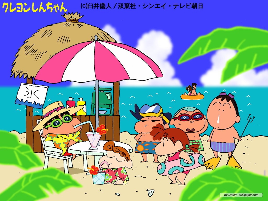 Free Cartoon Wallpaper - Crayon Shin Chan At The Beach - HD Wallpaper 