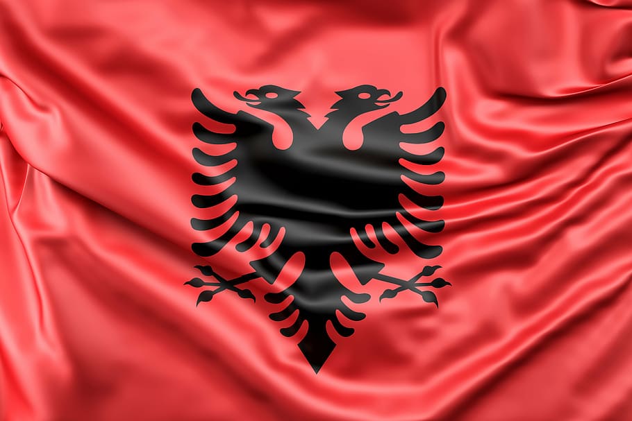 Black Silhouette 2-headed Eagle Logo, Albania, Flag, - Arab League Flag - HD Wallpaper 