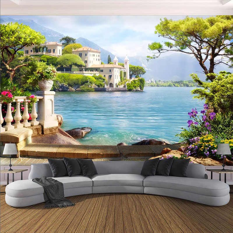 Photo Wallpaper 3d Garden Lake Scenery Murals Living - Paradise View - HD Wallpaper 