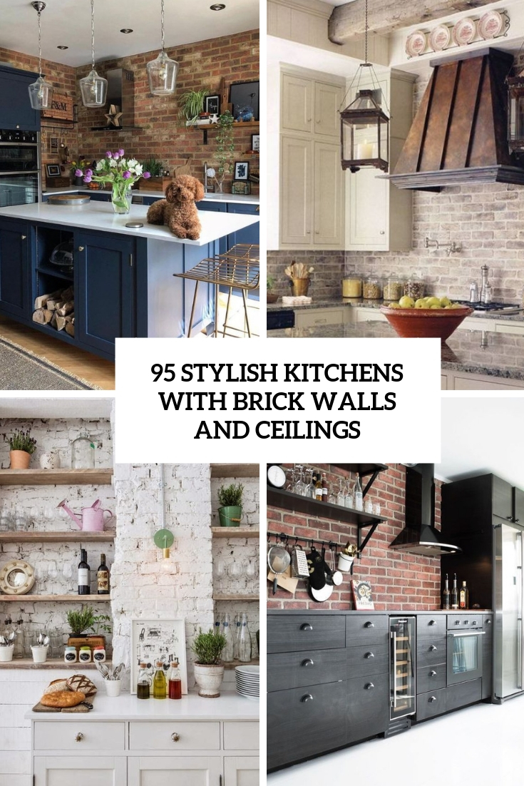 Stylish Kitchens With Brick Walls And Ceilings Cover - Kitchen With Brick - HD Wallpaper 