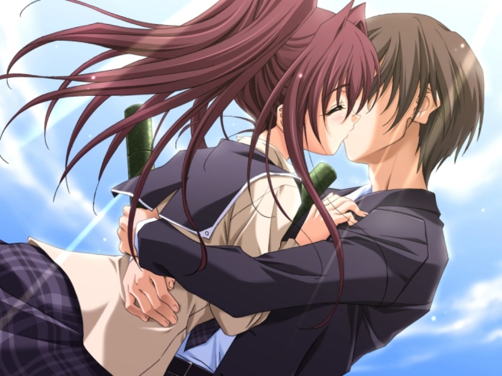 Anime Kissing And Hugging - HD Wallpaper 