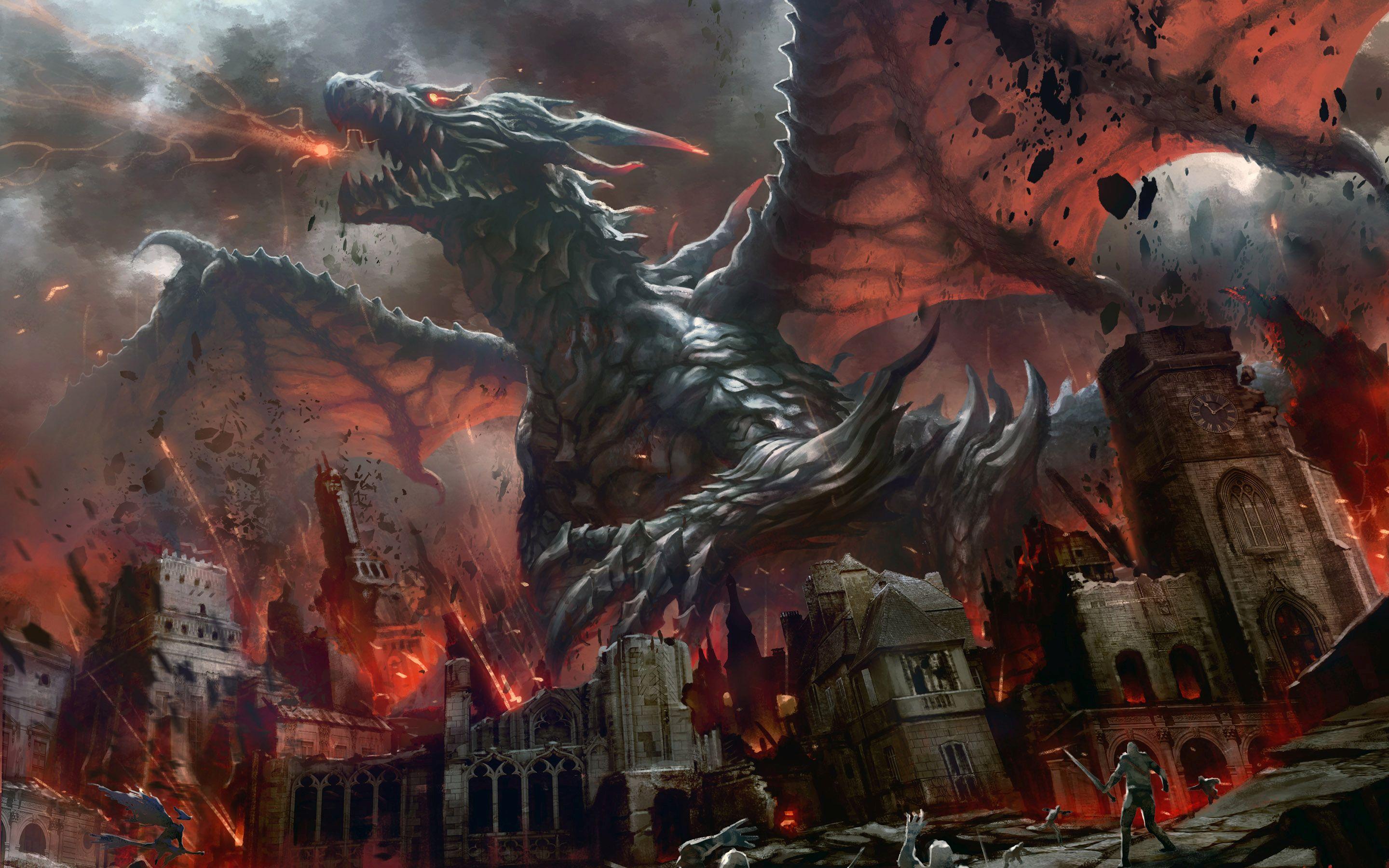 Dragon Destroying The City - Dragon Destroying City - HD Wallpaper 