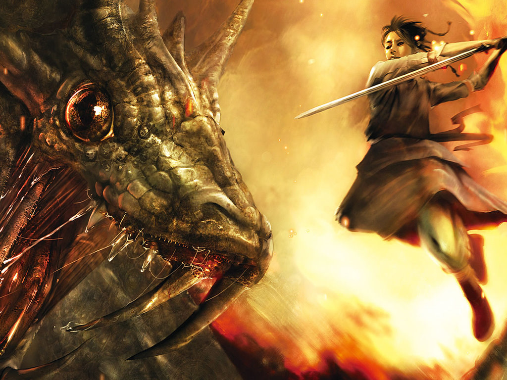 Dragon Killer - Female Art Monster Fantasy - HD Wallpaper 