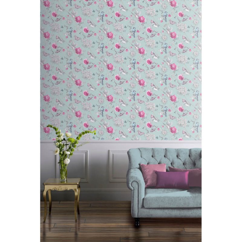 Duck Egg Wallpaper Grey Sofa - HD Wallpaper 