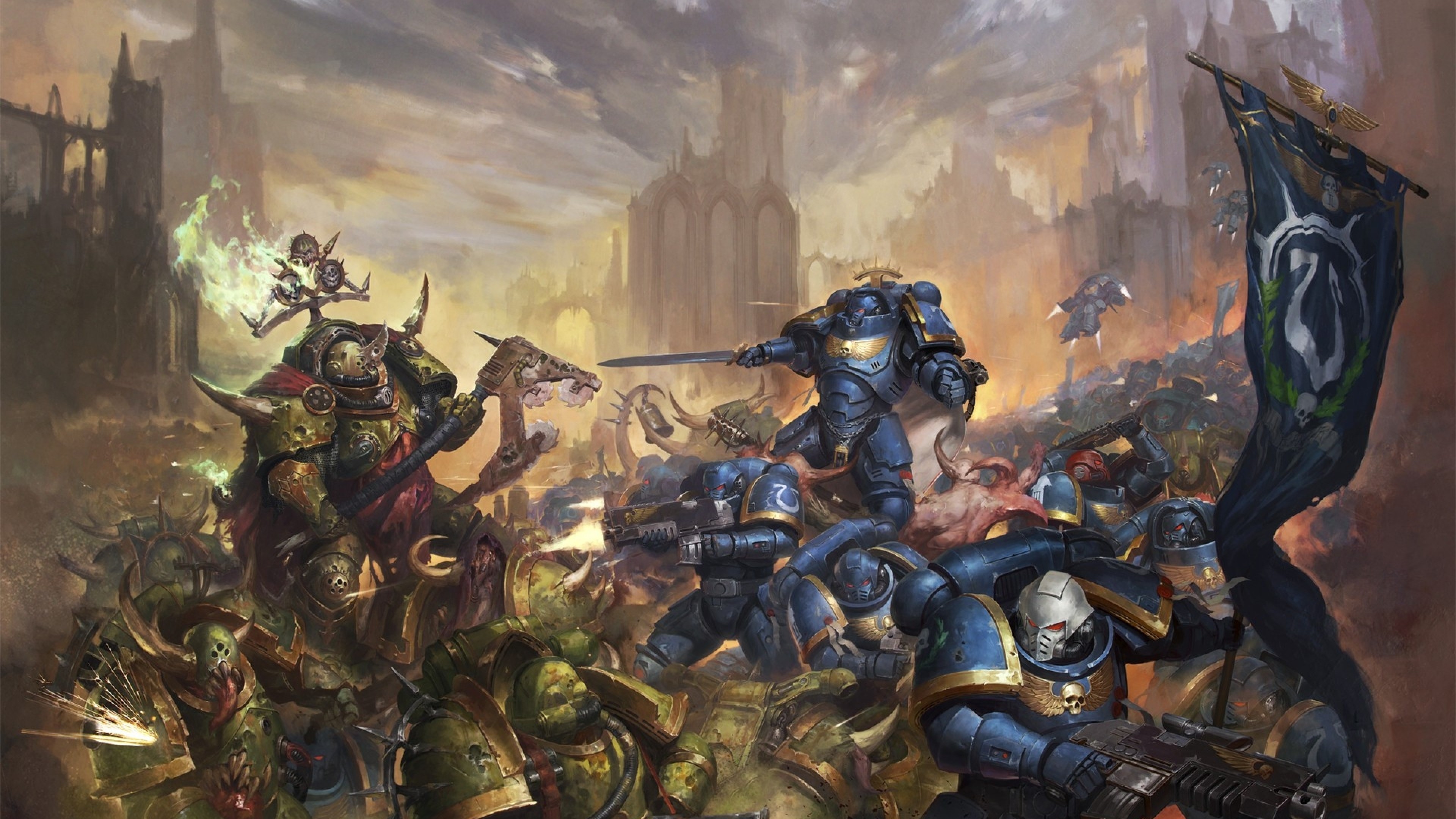 Warhammer 40k, Chaos, Ultramarines, Artwork, Battle, - Warhammer 40k Dark Imperium Art - HD Wallpaper 