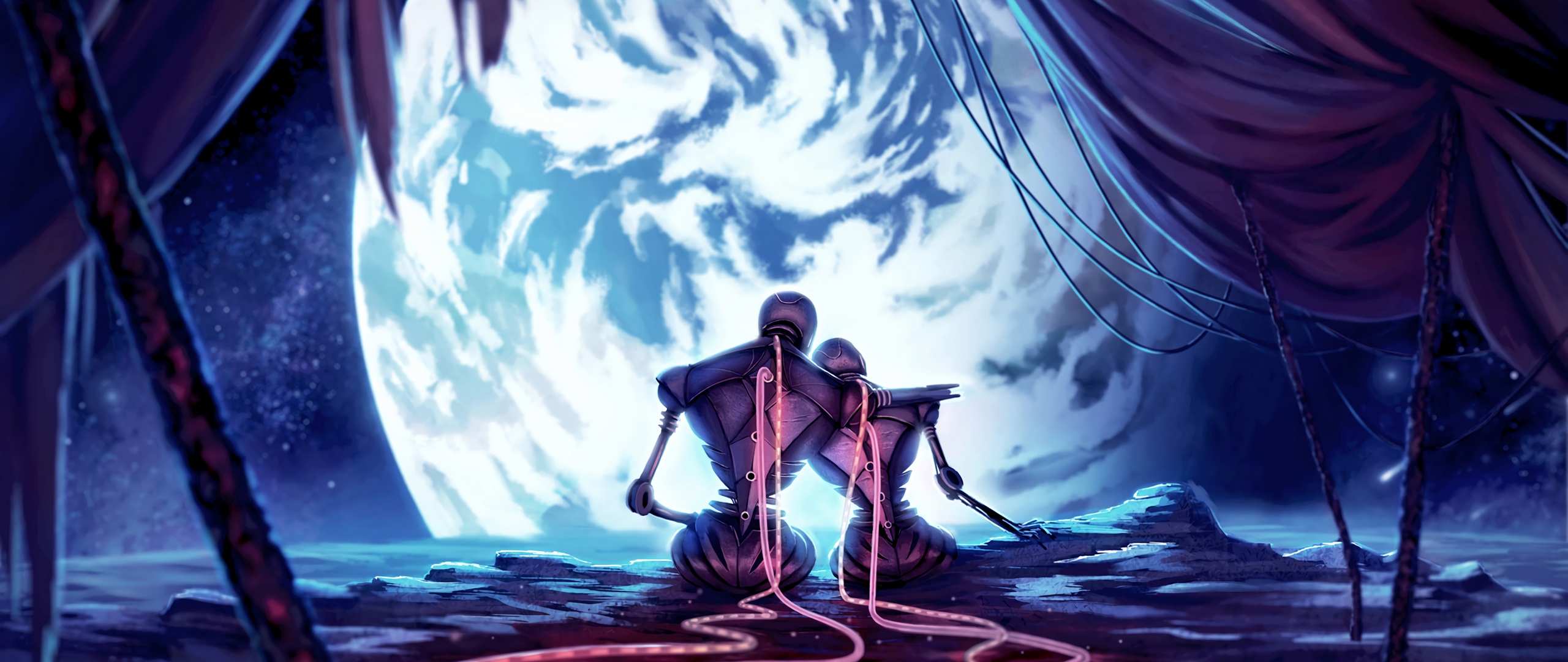 Wallpaper Robots, Couple, Wires, Planet - Asur Misoa The Last Robots - HD Wallpaper 
