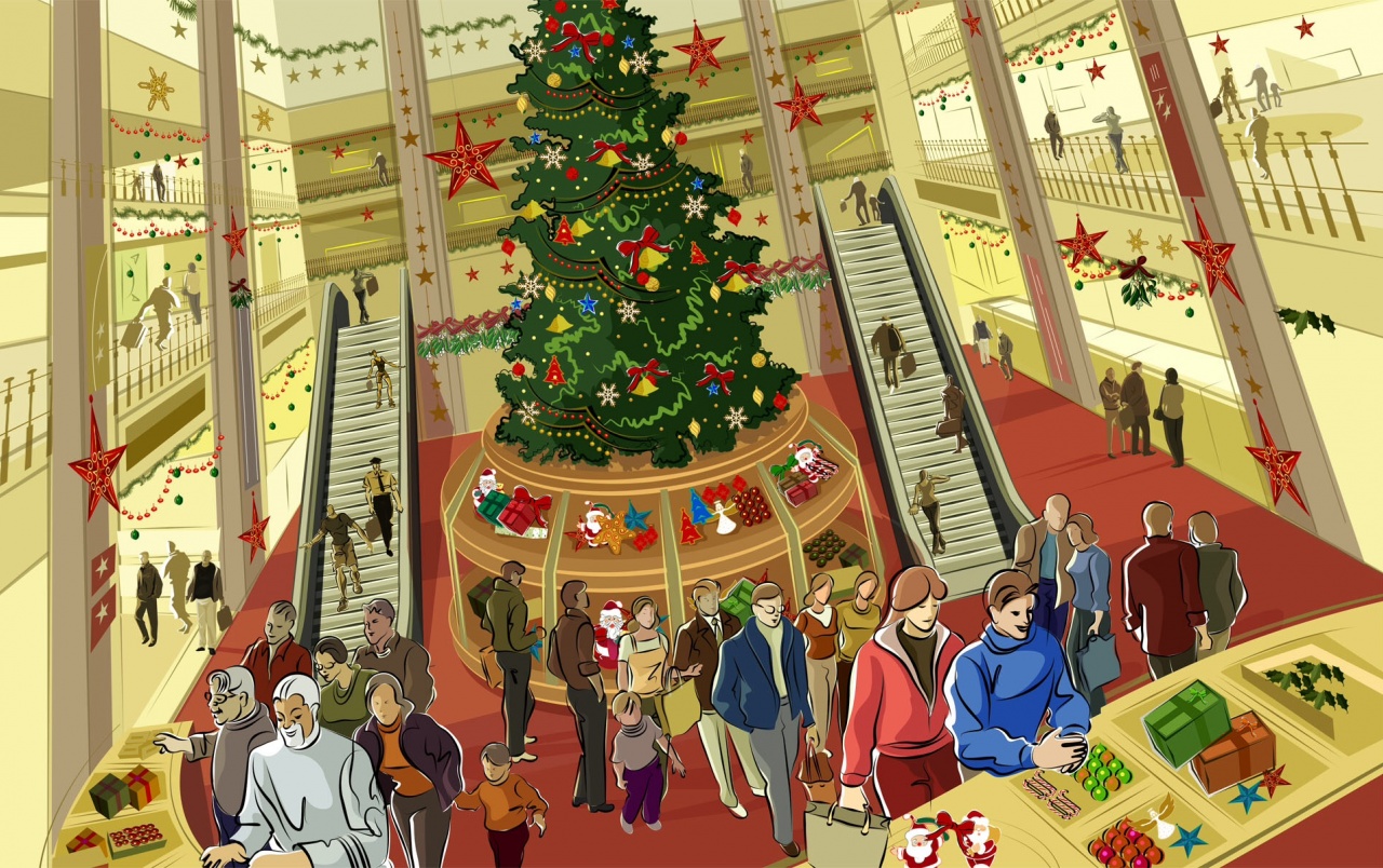 Mall During Christmas Wallpapers - Christmas Shopping Mall - HD Wallpaper 