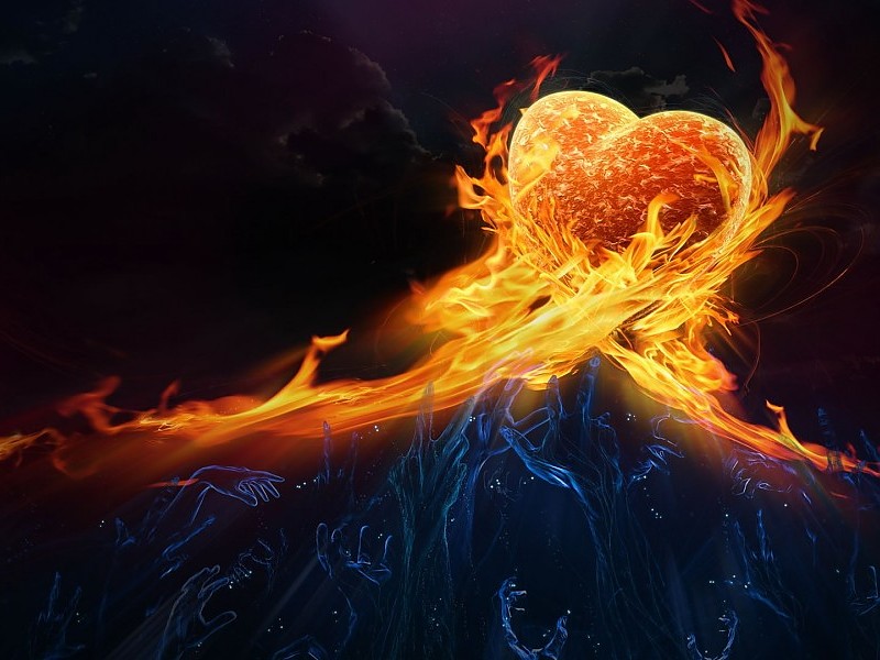 Fire Heart Abstract Wallpaper - Corazón De Fuego Y Agua - HD Wallpaper 