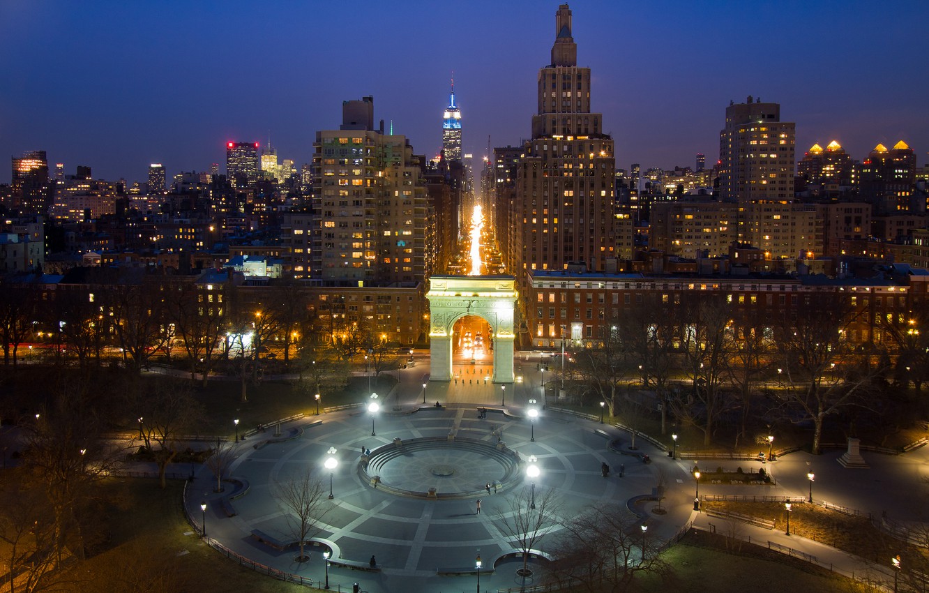 Photo Wallpaper Night, Lights, Park, Home, New York, - New York Wallpaper Washington Square Park - HD Wallpaper 