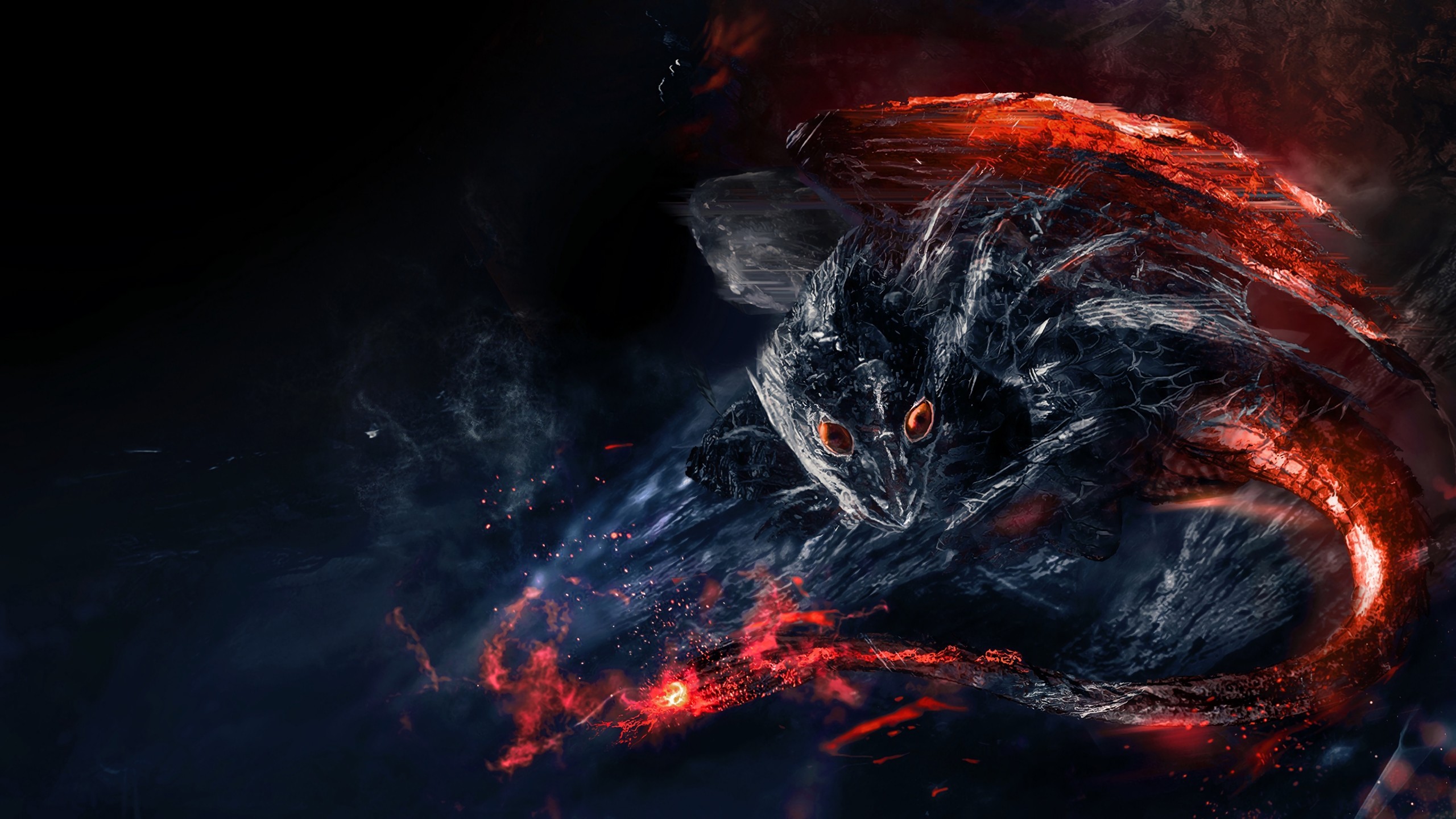Dragon, Flames, Fantasy Creatures, Tail - Black And Red Dragon Art - HD Wallpaper 