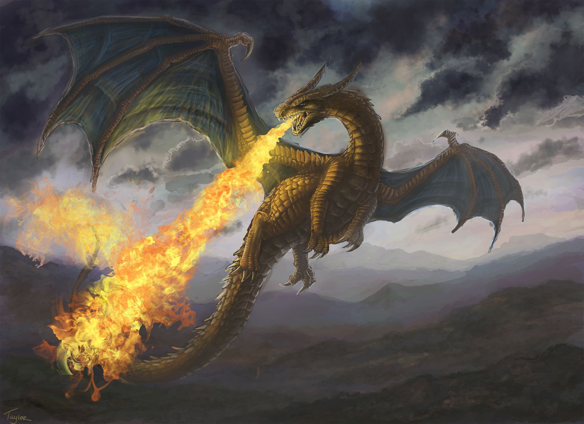 Mountains, Dragon, Fire - Realistic Charizard Fan Art - HD Wallpaper 