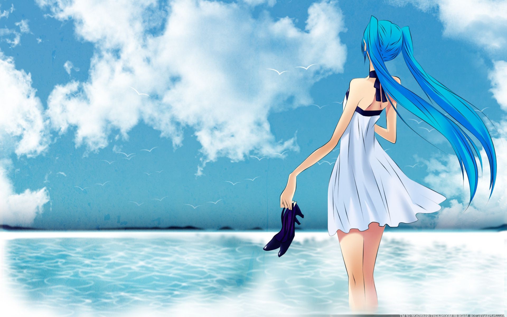 Landscapes Water Beach Summer Woman Sky Sea Sun Nature - Hatsune Miku In The Ocean - HD Wallpaper 