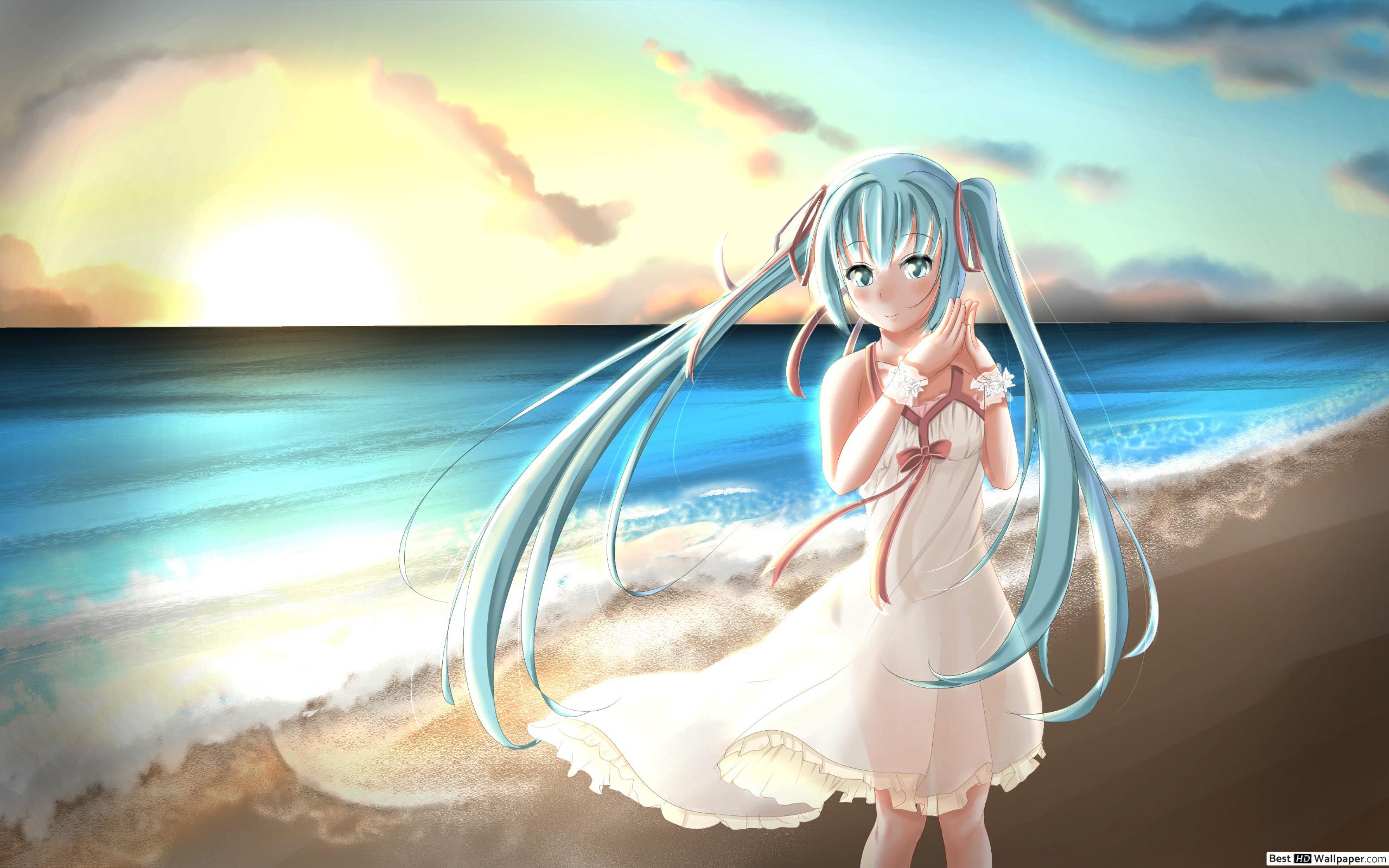 Seashore Girl Anime - HD Wallpaper 