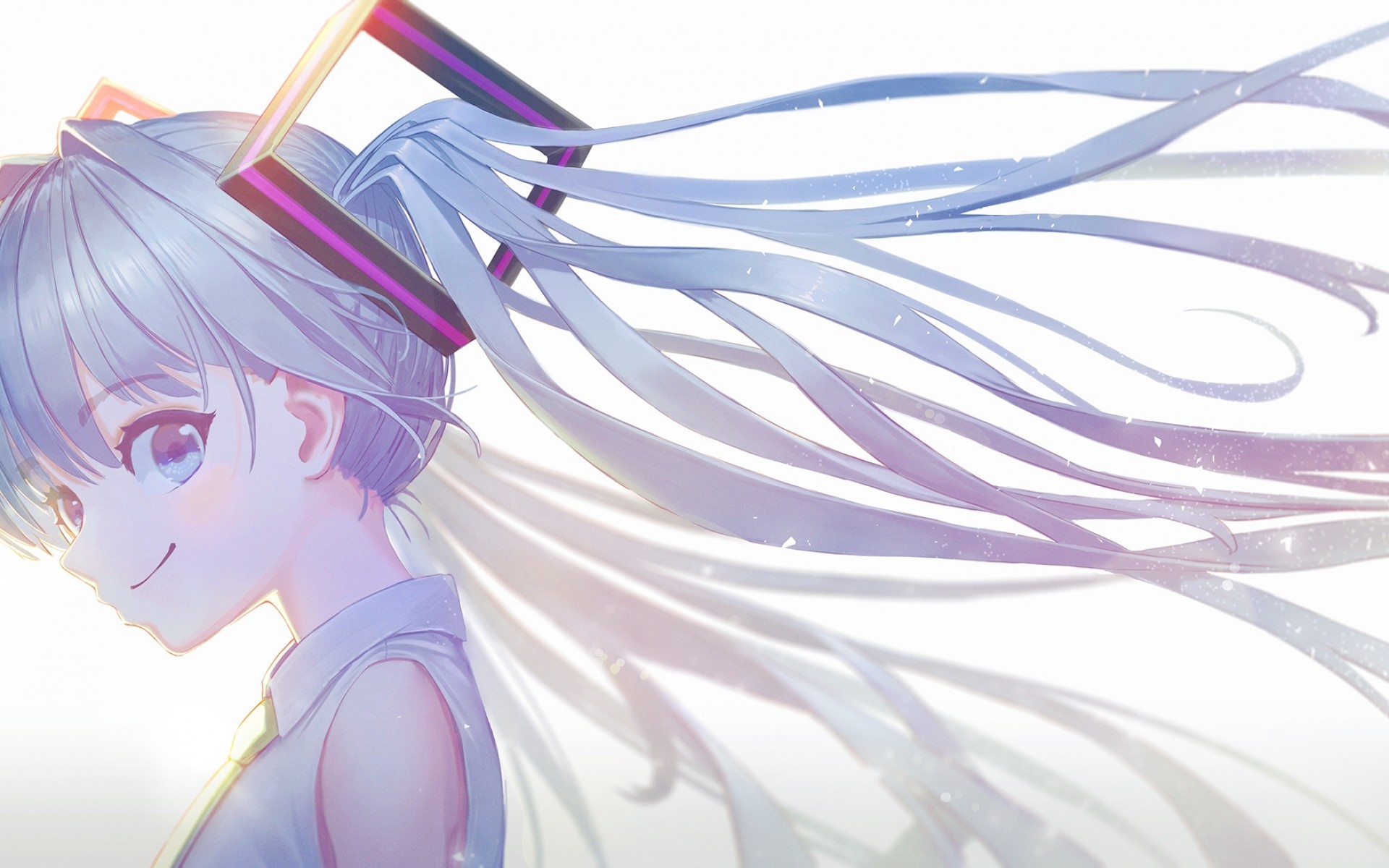 Vocaloid, Profile View, Hatsune Miku, Smiling, Aqua - Anime - HD Wallpaper 