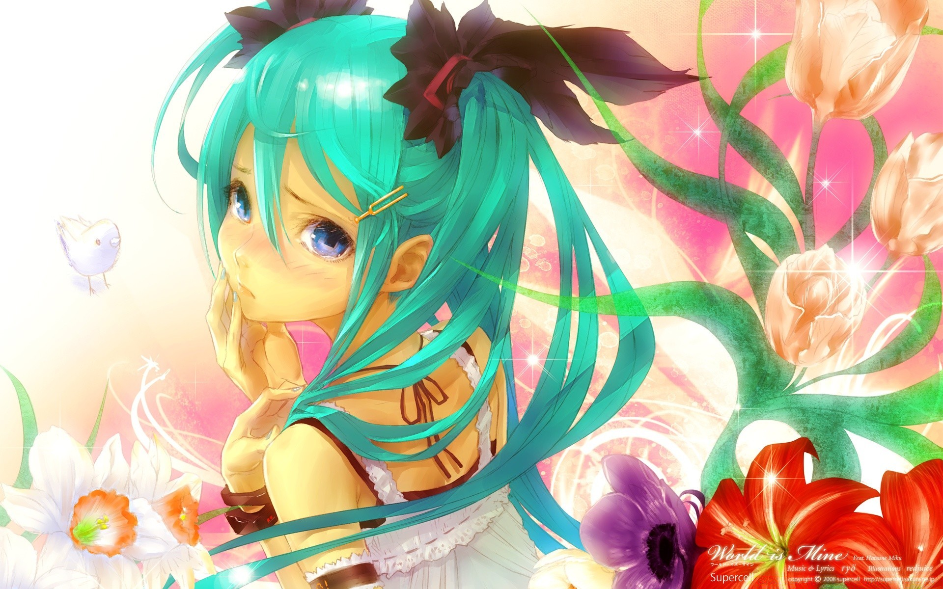 Anime Flower Beautiful Art Illustration Desktop Graphic - Hatsune Miku - HD Wallpaper 