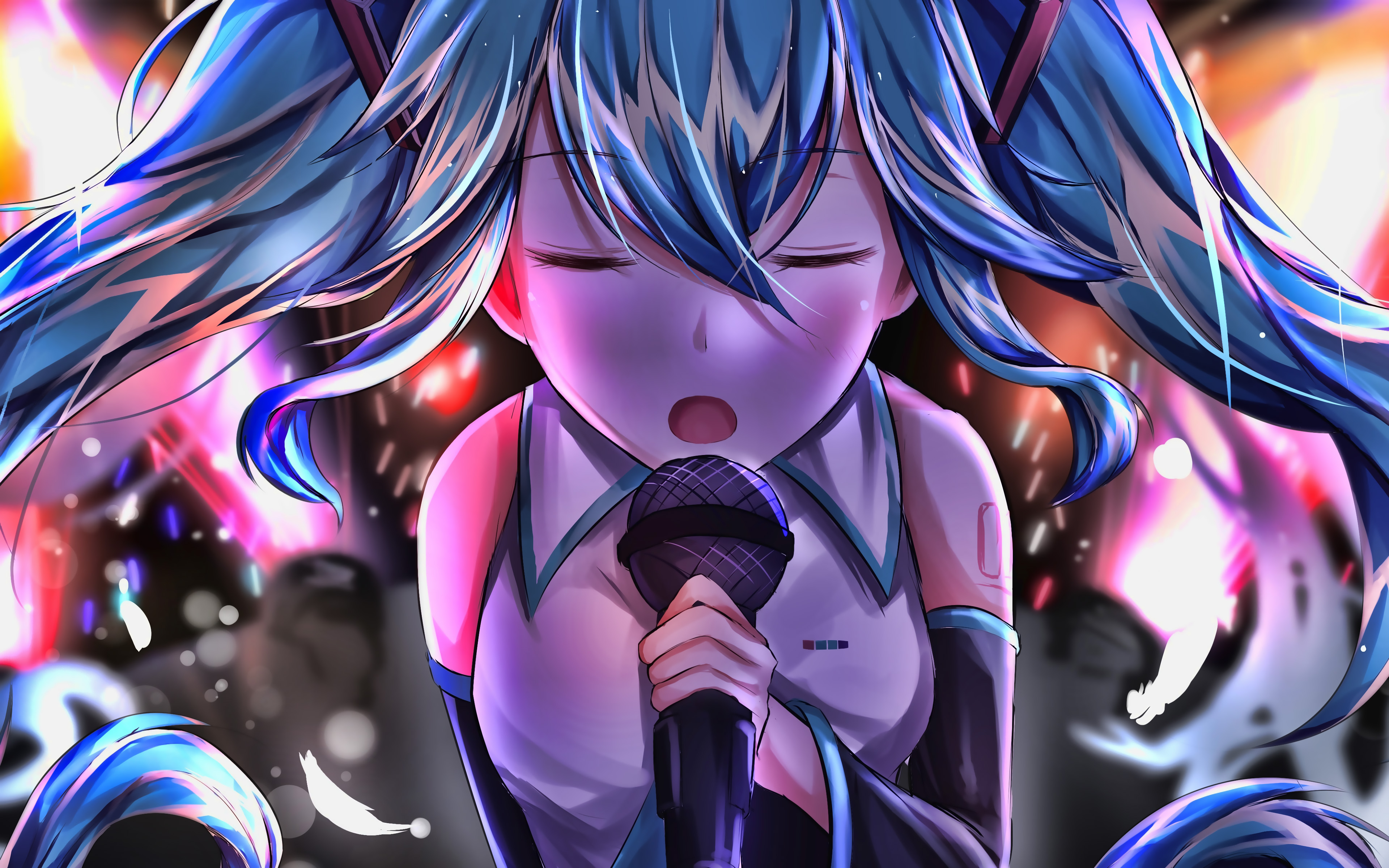 4k, Hatsune Miku With Microphone, 3d Art, Vocaloid - Cartoon - HD Wallpaper 