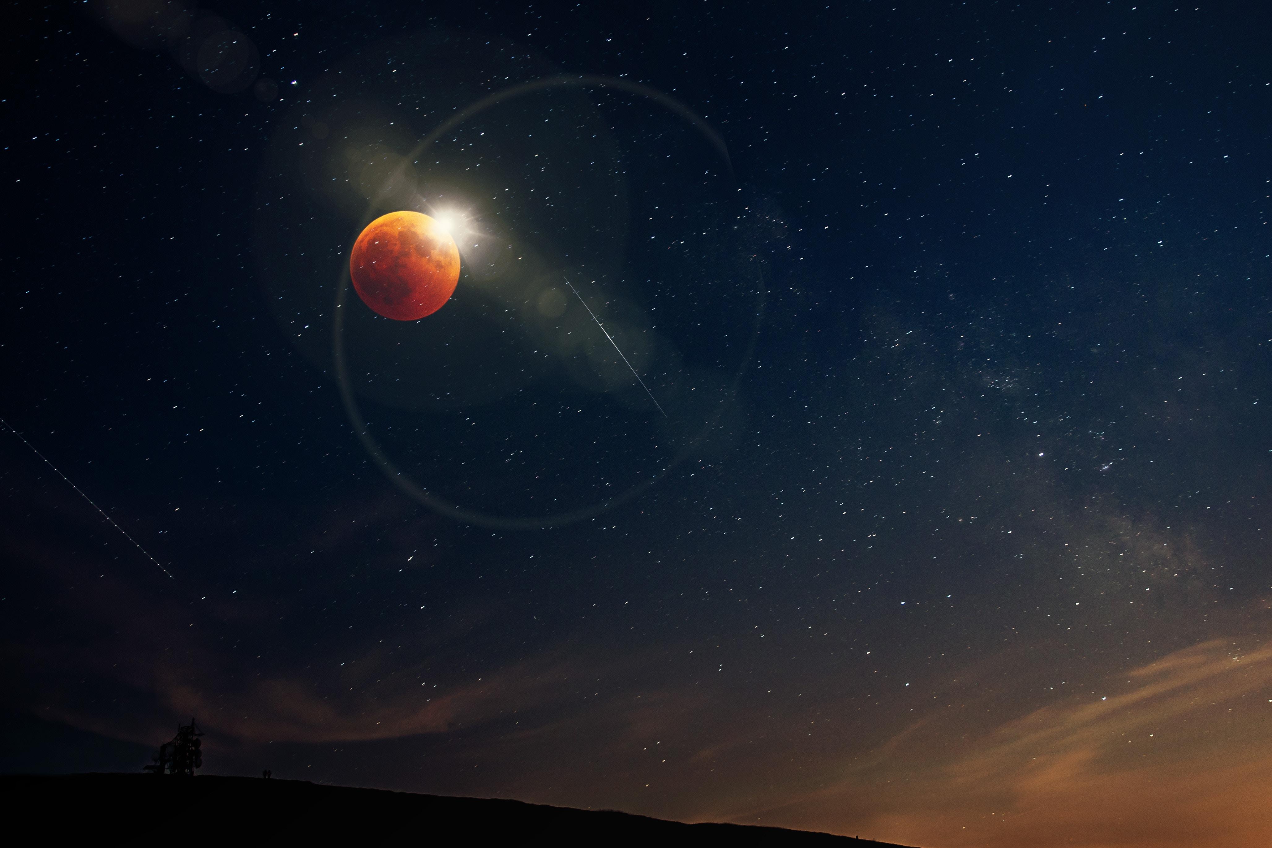 Luna, Eclipse, Resplandor, Resplandor, Cielo Estrellado, - Lua Cheia13 De Outubro De 2019 - HD Wallpaper 