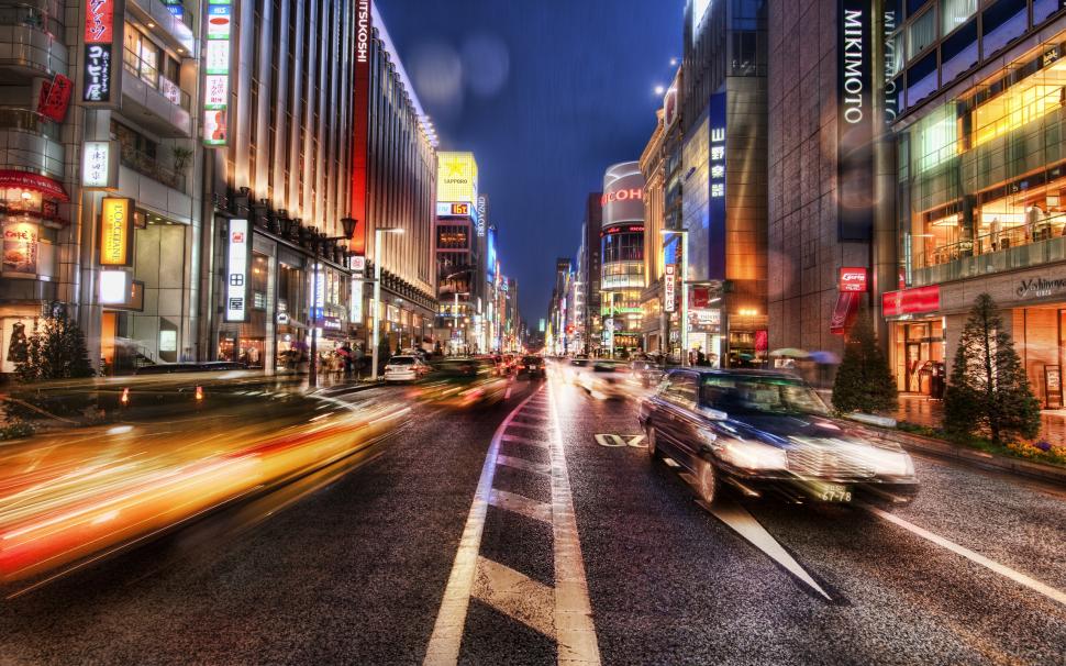 Japan Street At Night Photography Wallpaper,car Hd - Tokyo City Night Background - HD Wallpaper 