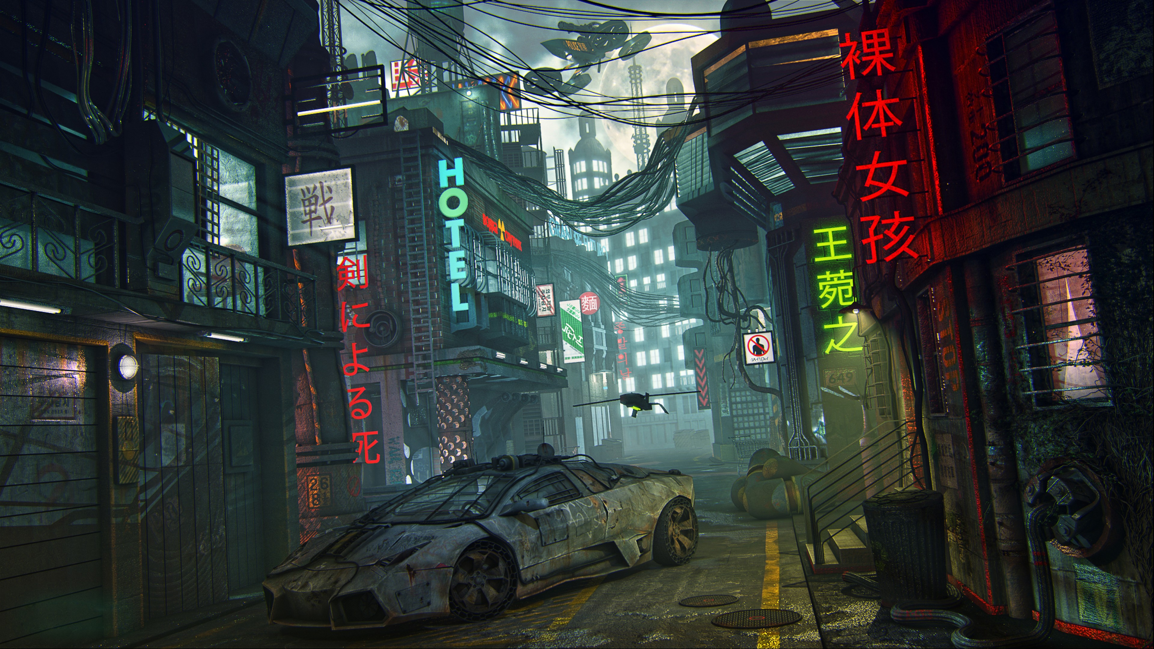 Wallpaper Of Car, Japan, Street, Vladimir Petkovic - Artstation Cyberpunk - HD Wallpaper 