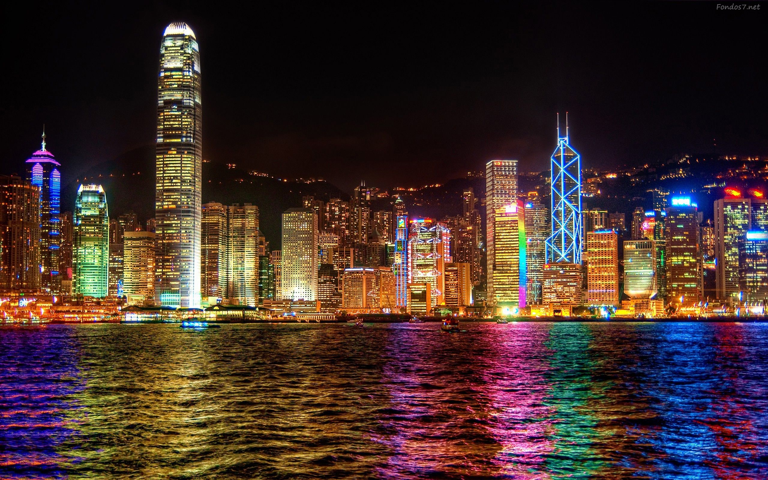 Hong Kong Skyline Hd Night - HD Wallpaper 