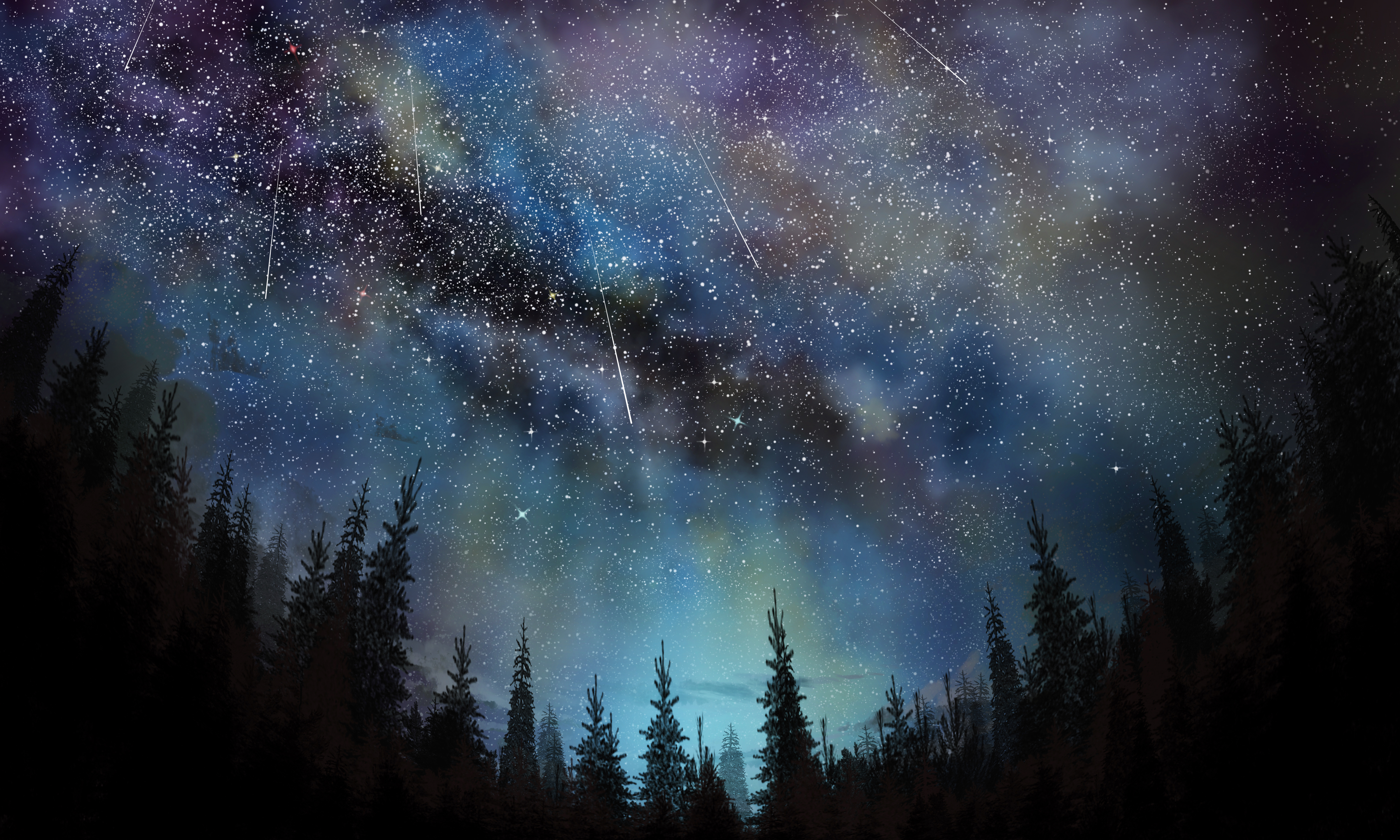 Stars Wallpaper With Tree - HD Wallpaper 