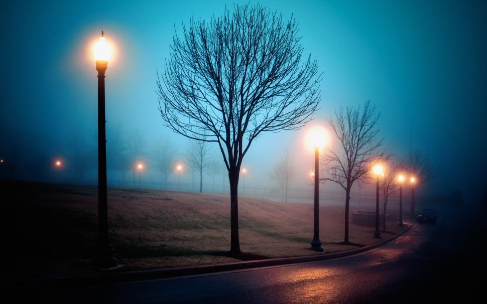 Fog, City, Street, Park, Lights, Night Wallpaper,fog - Bary Wasooq Se Kehta Tha - HD Wallpaper 