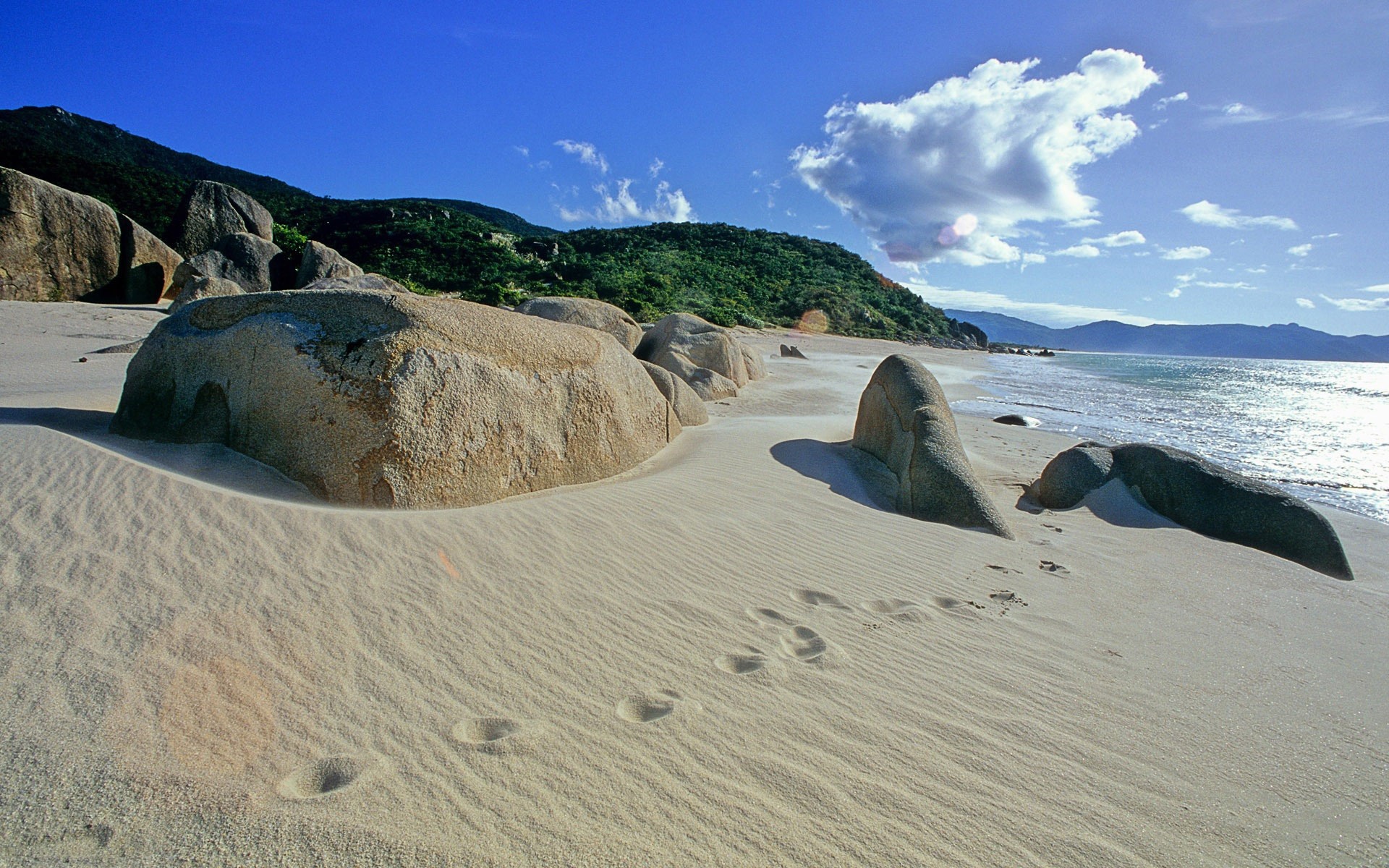 Wallpaper Beach, Sand, Footprints, Sea - Footprints On The Road - HD Wallpaper 