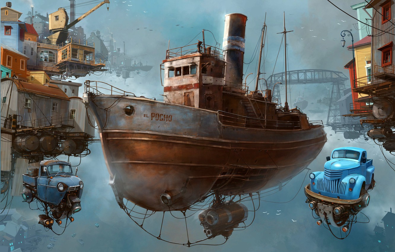 Photo Wallpaper The Sky, Ship, Cars, The Boca Sci-fi, - Sci Fi Cars - HD Wallpaper 