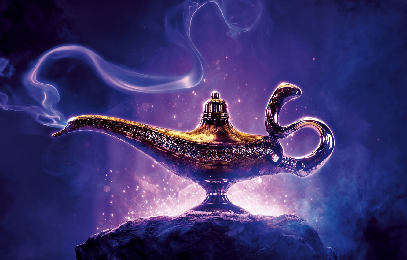 Photo Wallpaper Blue, Background, Stone, Smoke, Lamp, - Papel De Parede Aladdin - HD Wallpaper 