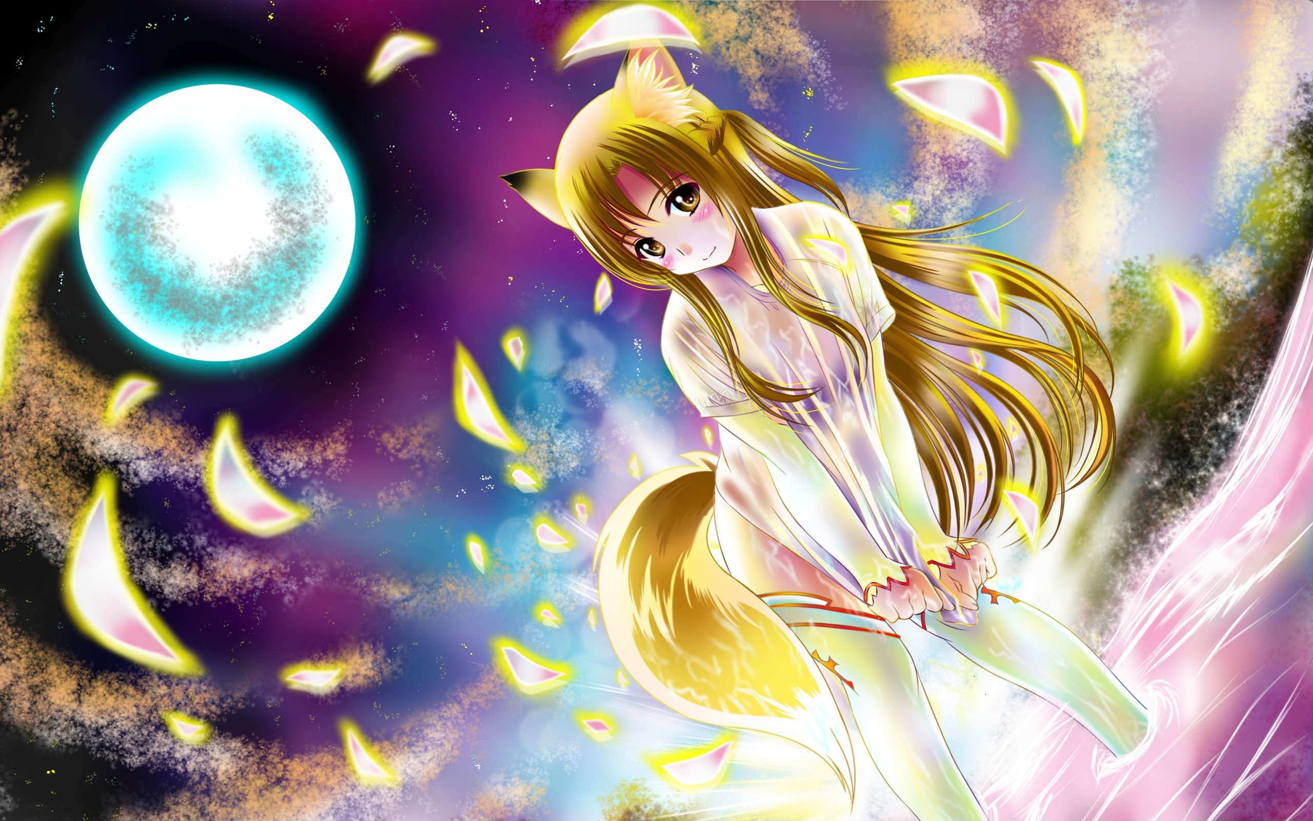 Anime Girl In The Moonlight - HD Wallpaper 