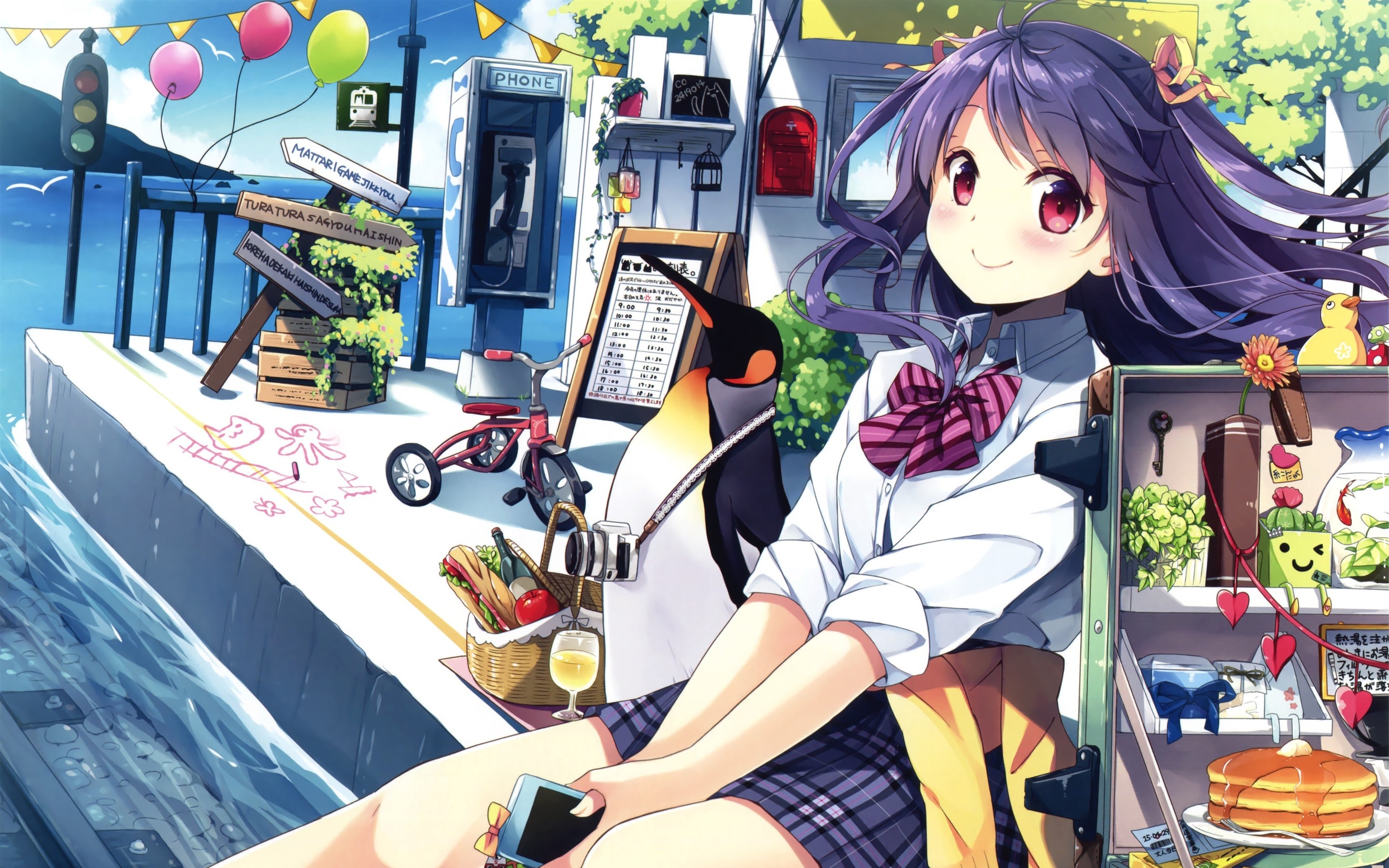 Wallpaper Happy Anime Girls, Schoolgirl, Sea - Happy Anime Girl - HD Wallpaper 