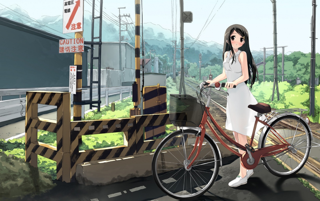 Anime Babe Wallpapers - Anime Girl Anime Bicycle - HD Wallpaper 