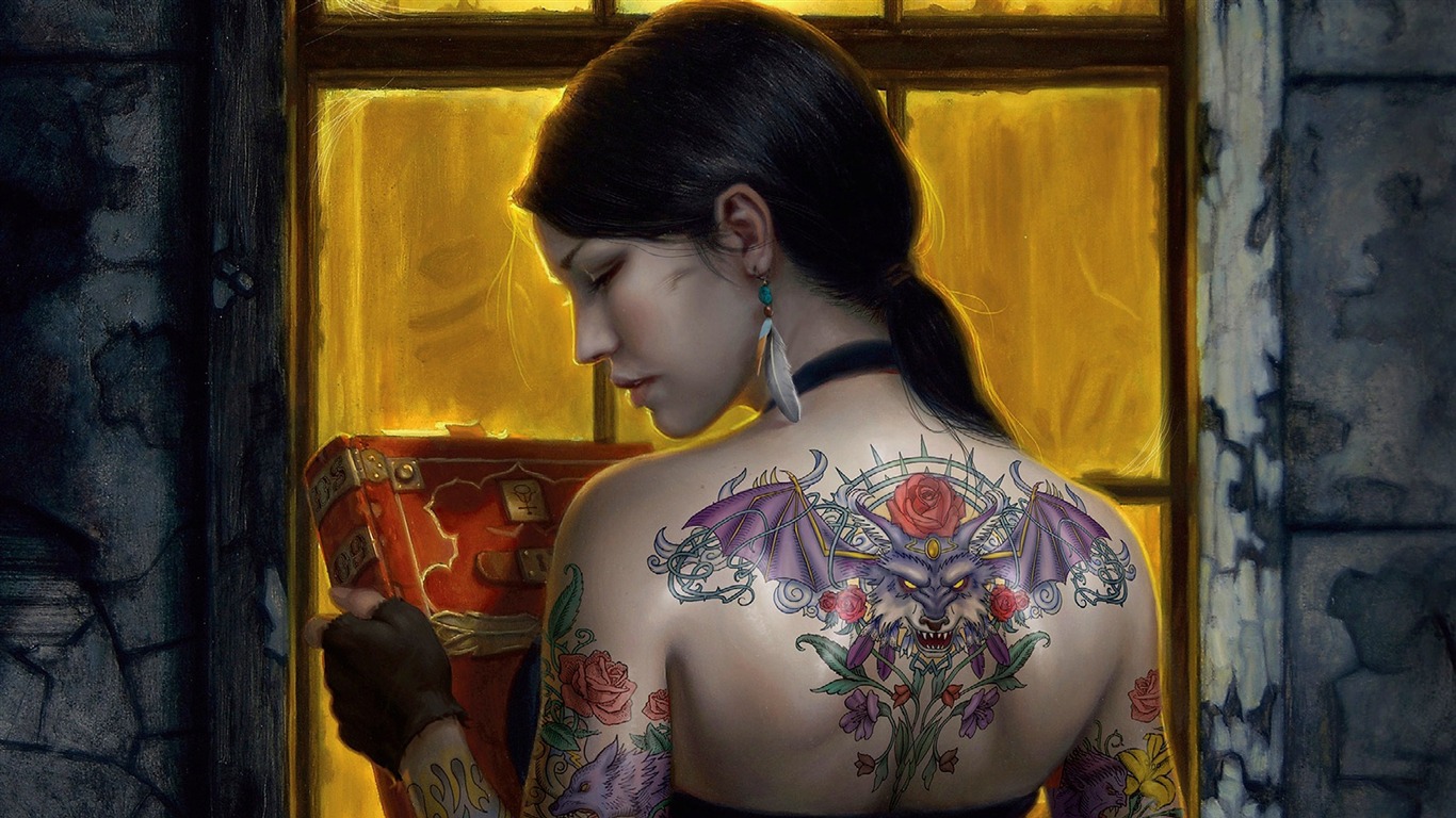 Tatuajes De Chicas Atrás Libro Turn-fantasy Design - Tattoo Pc Wallpaper Girl - HD Wallpaper 