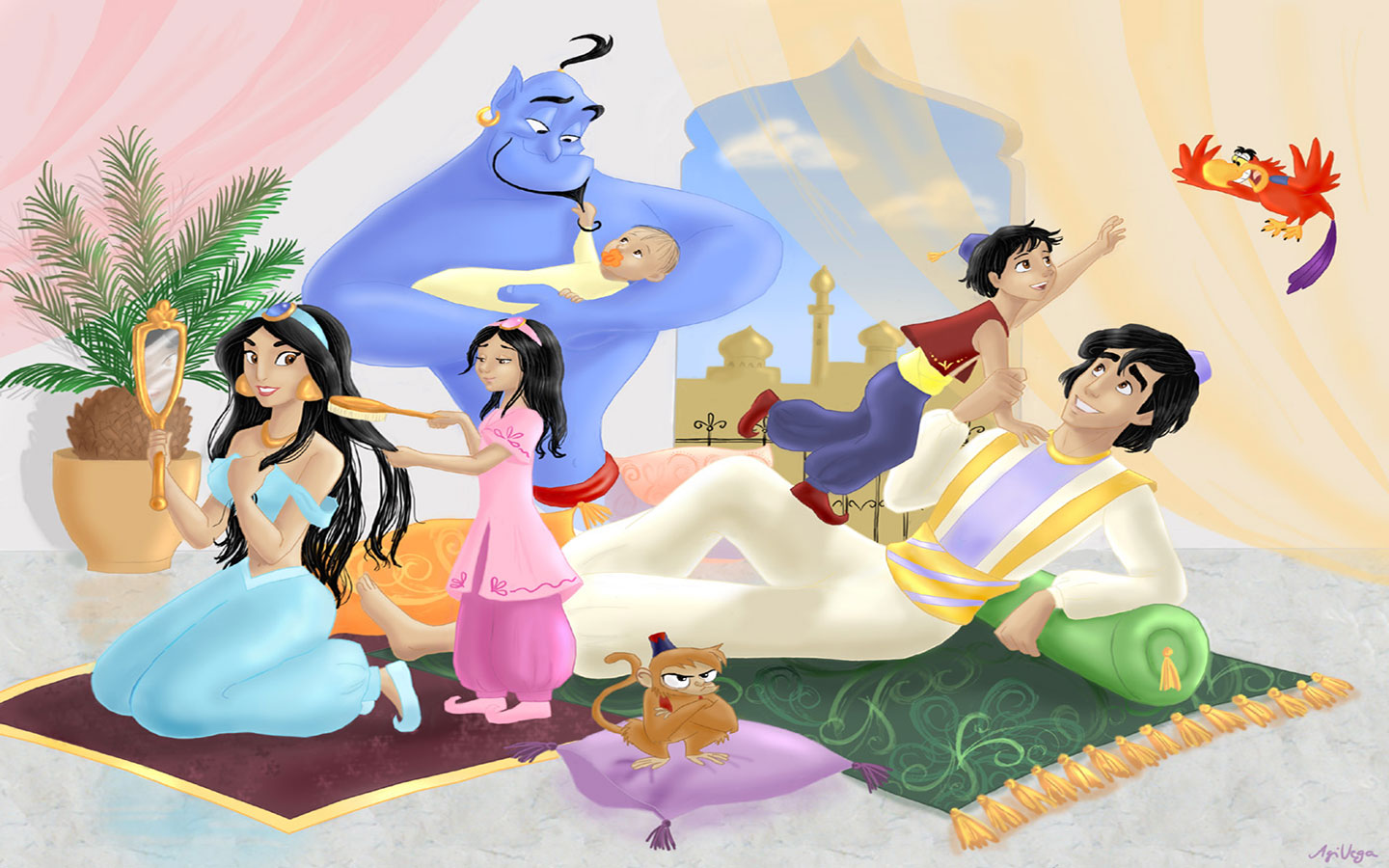 Aladdin Family - Jasmine And Aladdin Kids - HD Wallpaper 