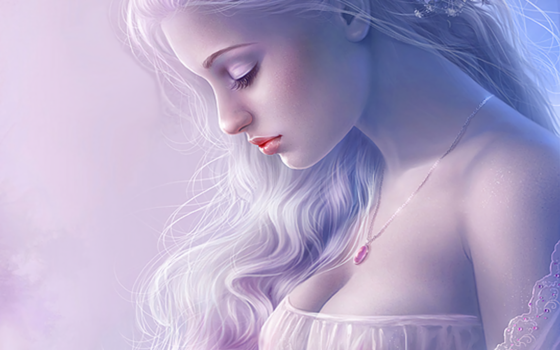 Fantasy White Hair Girl - HD Wallpaper 